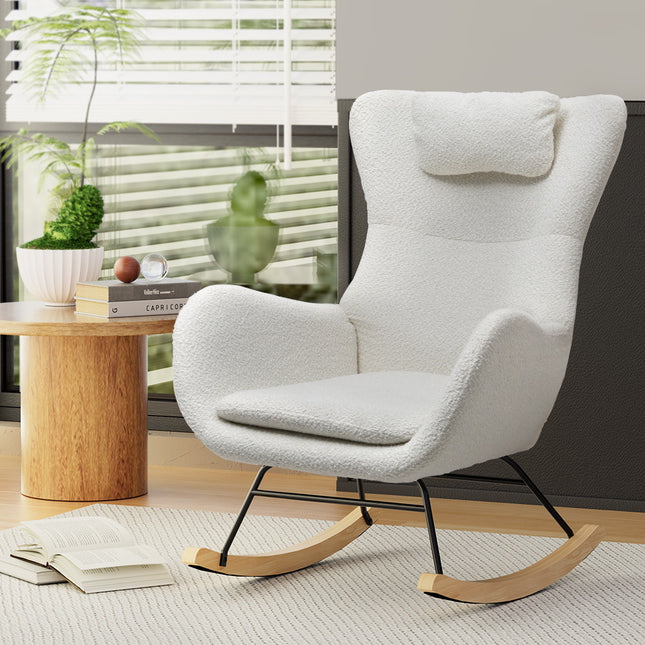 Artiss Rocking Chair Armchair Pillow Boucle White.