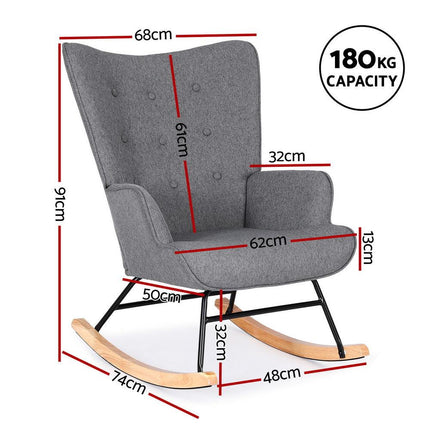 Artiss Rocking Armchair Nursing Chair Linen Fabric Grey.
