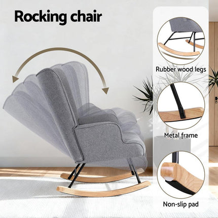 Artiss Rocking Armchair Nursing Chair Linen Fabric Grey.