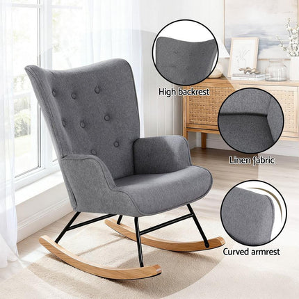 Artiss Rocking Armchair Nursing Chair Linen Fabric Grey.
