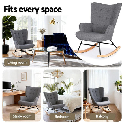 Artiss Rocking Armchair Nursing Chair Linen Fabric Grey.