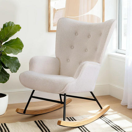 Artiss Rocking Armchair Nursing Chair Boucle Fabric White.