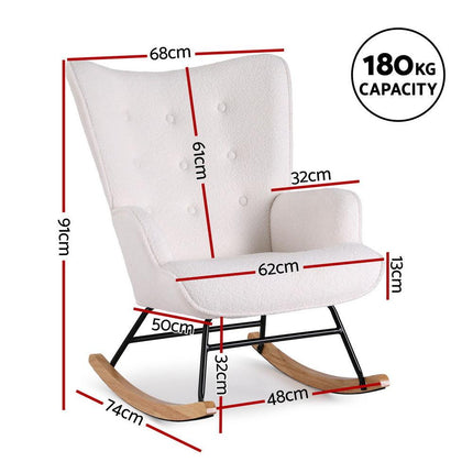 Artiss Rocking Armchair Nursing Chair Boucle Fabric White.