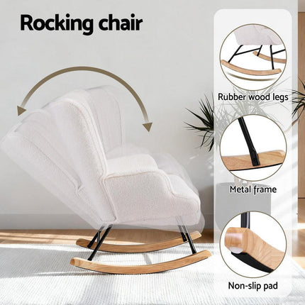 Artiss Rocking Armchair Nursing Chair Boucle Fabric White.