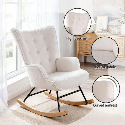 Artiss Rocking Armchair Nursing Chair Boucle Fabric White.