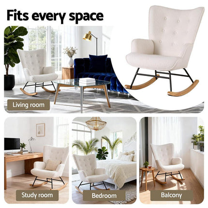 Artiss Rocking Armchair Nursing Chair Boucle Fabric White.