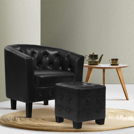Artiss Armchair Set with Ottoman Black Ava.