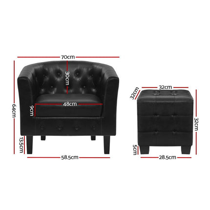 Artiss Armchair Set with Ottoman Black Ava.