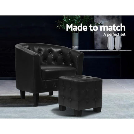 Artiss Armchair Set with Ottoman Black Ava.