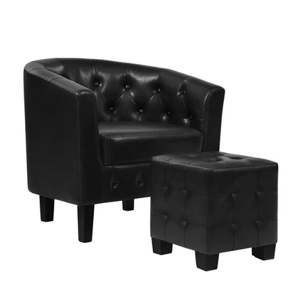 Artiss Armchair Set with Ottoman Black Ava.