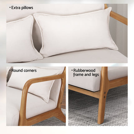 Artiss Armchair Lounge Chair Accent Armchairs Couch Sofa Loveseat Beige Wood.
