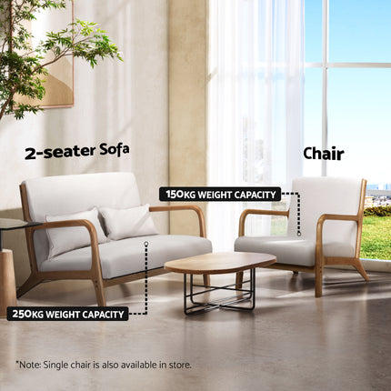 Artiss Armchair Lounge Chair Accent Armchairs Couch Sofa Loveseat Beige Wood.