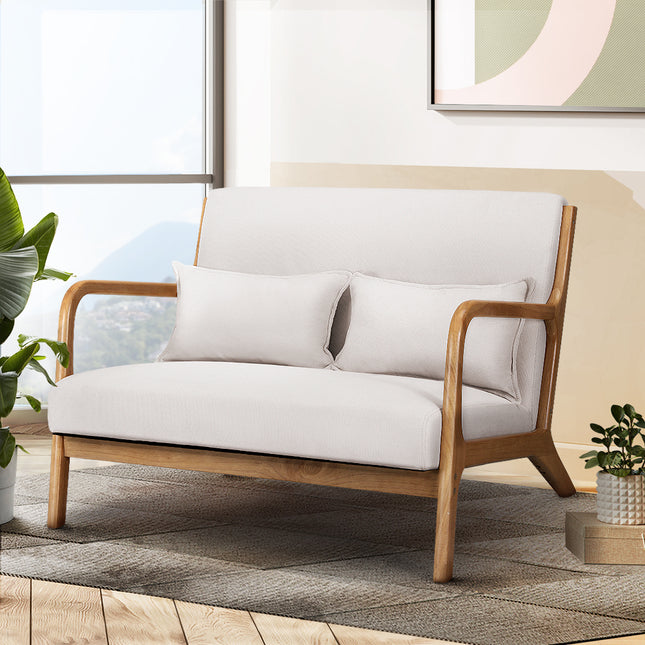 Artiss Armchair Lounge Chair Accent Armchairs Couch Sofa Loveseat Beige Wood.