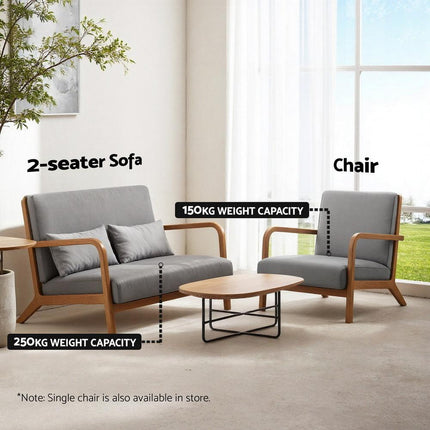 Artiss Armchair 2-seater Loveseat Fabric Grey.
