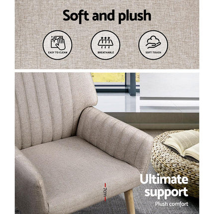 Artiss 2X Armchair Faux Fabric Beige.