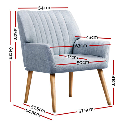 Artiss Armchair Fabric Blue Grey Sebastini.