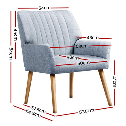 Artiss 2X Armchair Fabric Blue Grey.