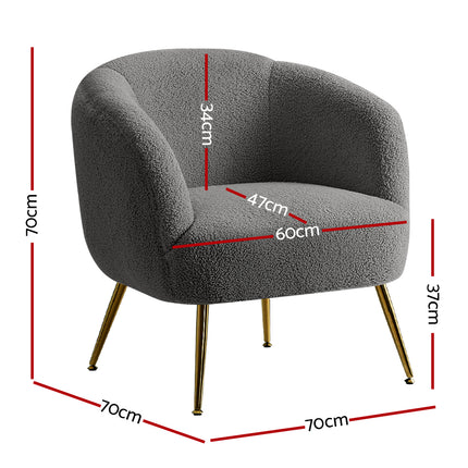 Artiss Armchair Lounge Chair Accent Chairs Arm Armchairs Sherpa Boucle Charcoal.
