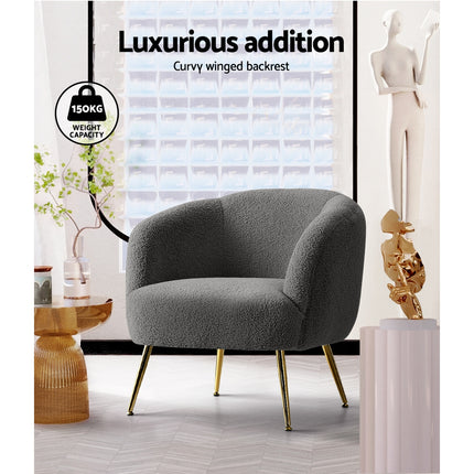 Artiss Armchair Lounge Chair Accent Chairs Arm Armchairs Sherpa Boucle Charcoal.