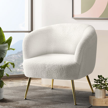 Artiss Armchair Lounge Chair Accent Chairs Armchairs Sherpa Boucle Sofa White.
