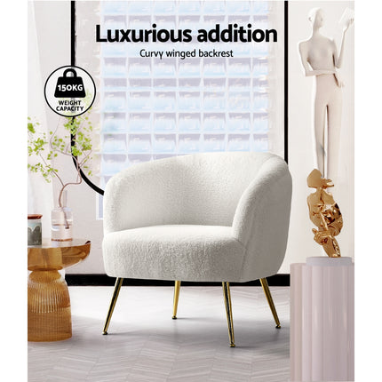 Artiss Armchair Lounge Chair Accent Chairs Armchairs Sherpa Boucle Sofa White.