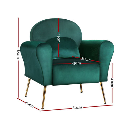 Artiss Armchair Green Velvet Caroline.