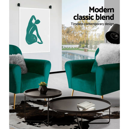 Artiss Armchair Green Velvet Caroline.