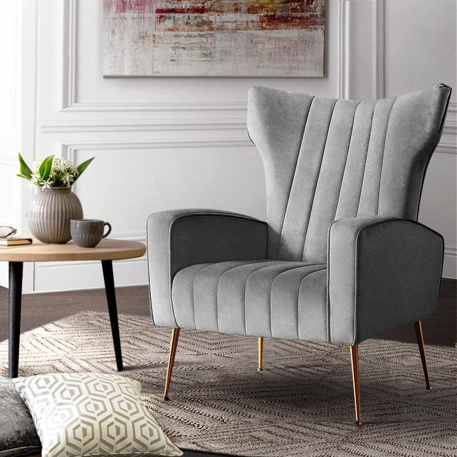 Artiss Armchair Grey Velvet Kate.