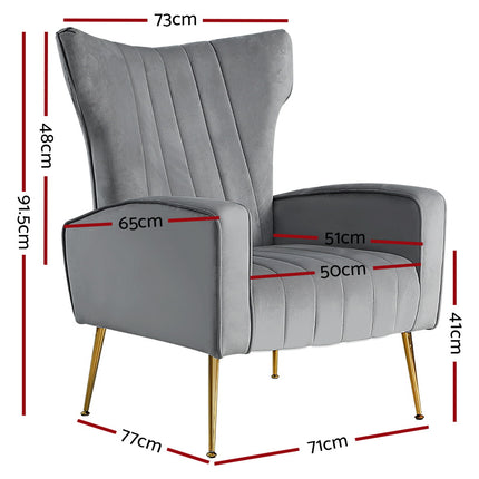 Artiss Armchair Grey Velvet Kate.