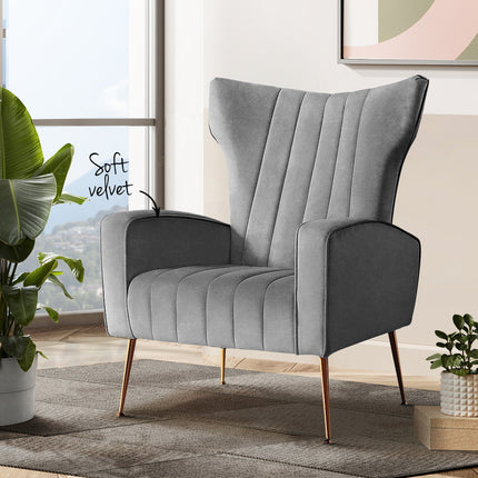 Artiss Armchair Grey Velvet Kate.