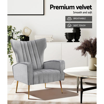 Artiss Armchair Grey Velvet Kate.