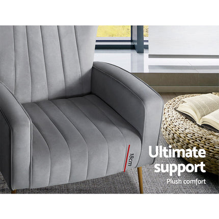 Artiss Armchair Grey Velvet Kate.