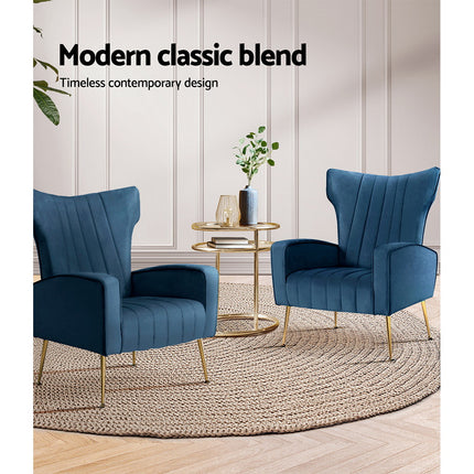Artiss Armchair Navy Velvet Kate.