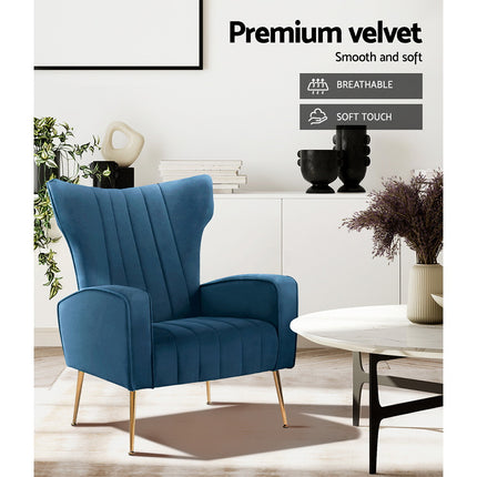 Artiss Armchair Navy Velvet Kate.