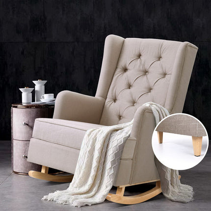 Artiss Rocking Chair Armchair Linen Fabric Beige Gaia.