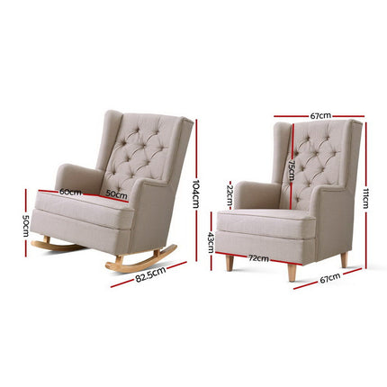 Artiss Rocking Chair Armchair Linen Fabric Beige Gaia.
