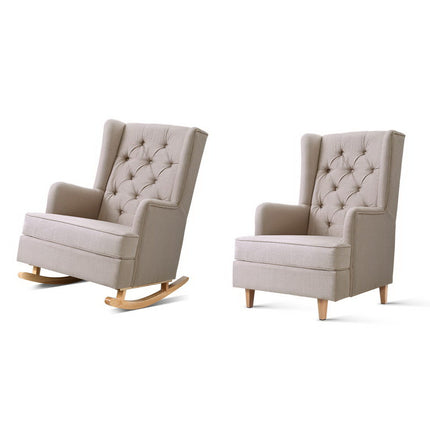 Artiss Rocking Chair Armchair Linen Fabric Beige Gaia.