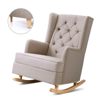 Artiss Rocking Chair Armchair Linen Fabric Beige Gaia.