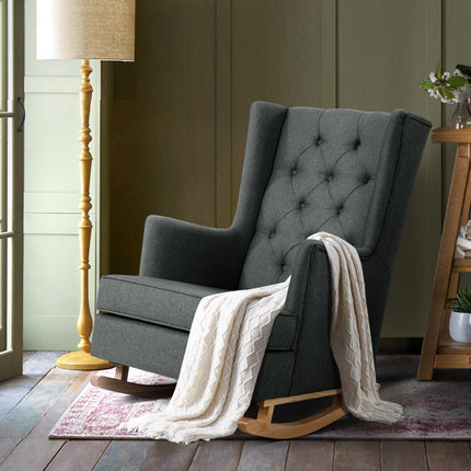 Artiss Rocking Chair Armchair Linen Fabric Charcoal Gaia.