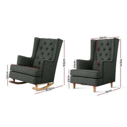 Artiss Rocking Chair Armchair Linen Fabric Charcoal Gaia.