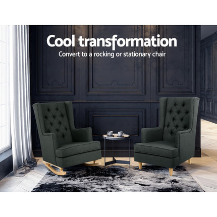Artiss Rocking Chair Armchair Linen Fabric Charcoal Gaia.