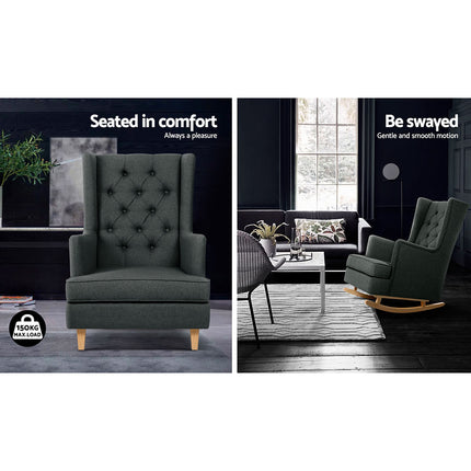Artiss Rocking Chair Armchair Linen Fabric Charcoal Gaia.