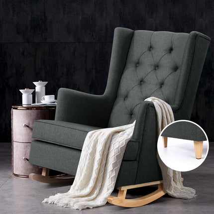 Artiss Rocking Chair Armchair Linen Fabric Charcoal Gaia.