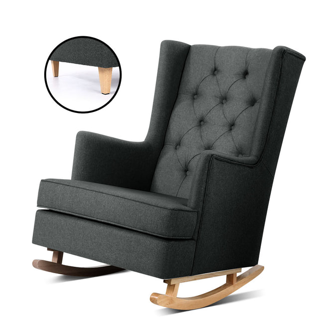 Artiss Rocking Chair Armchair Linen Fabric Charcoal Gaia.