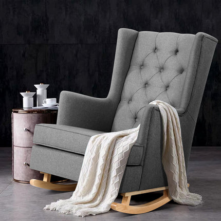 Artiss Rocking Chair Armchair Linen Fabric Grey Gaia.