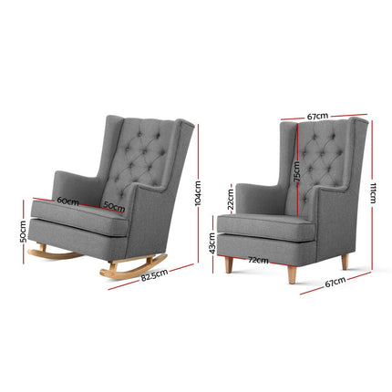 Artiss Rocking Chair Armchair Linen Fabric Grey Gaia.