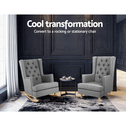 Artiss Rocking Chair Armchair Linen Fabric Grey Gaia.