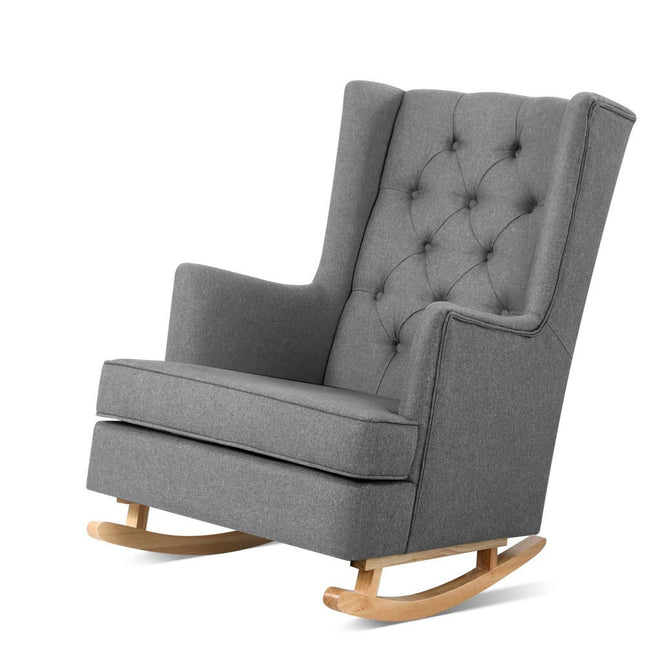Artiss Rocking Chair Armchair Linen Fabric Grey Gaia.