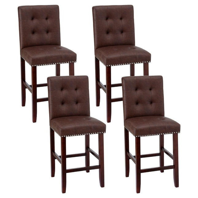 Artiss 4x Bar Stools Kitchen Dining Chairs Counter PU Leather Wooden Ada Brown.