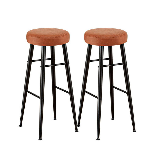 Artiss 2x Bar Stools Kitchen Dining Chairs Counter Round PU Leather Lane Brown.